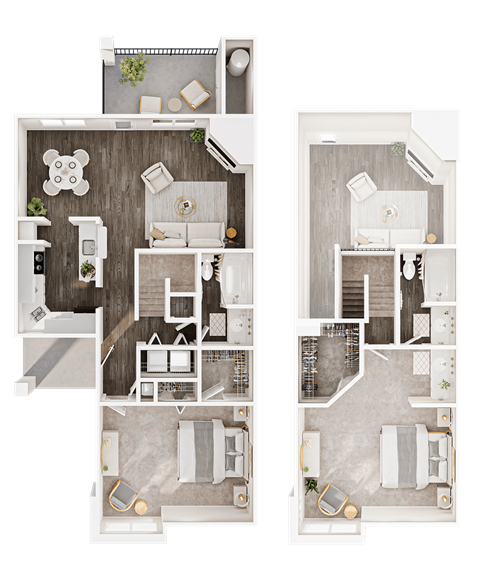 Floor plan for 2 beds, 2 baths, 1158 sqft